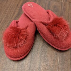 Red Victoria Secret Slippers with cute puff size Large ladies / womens